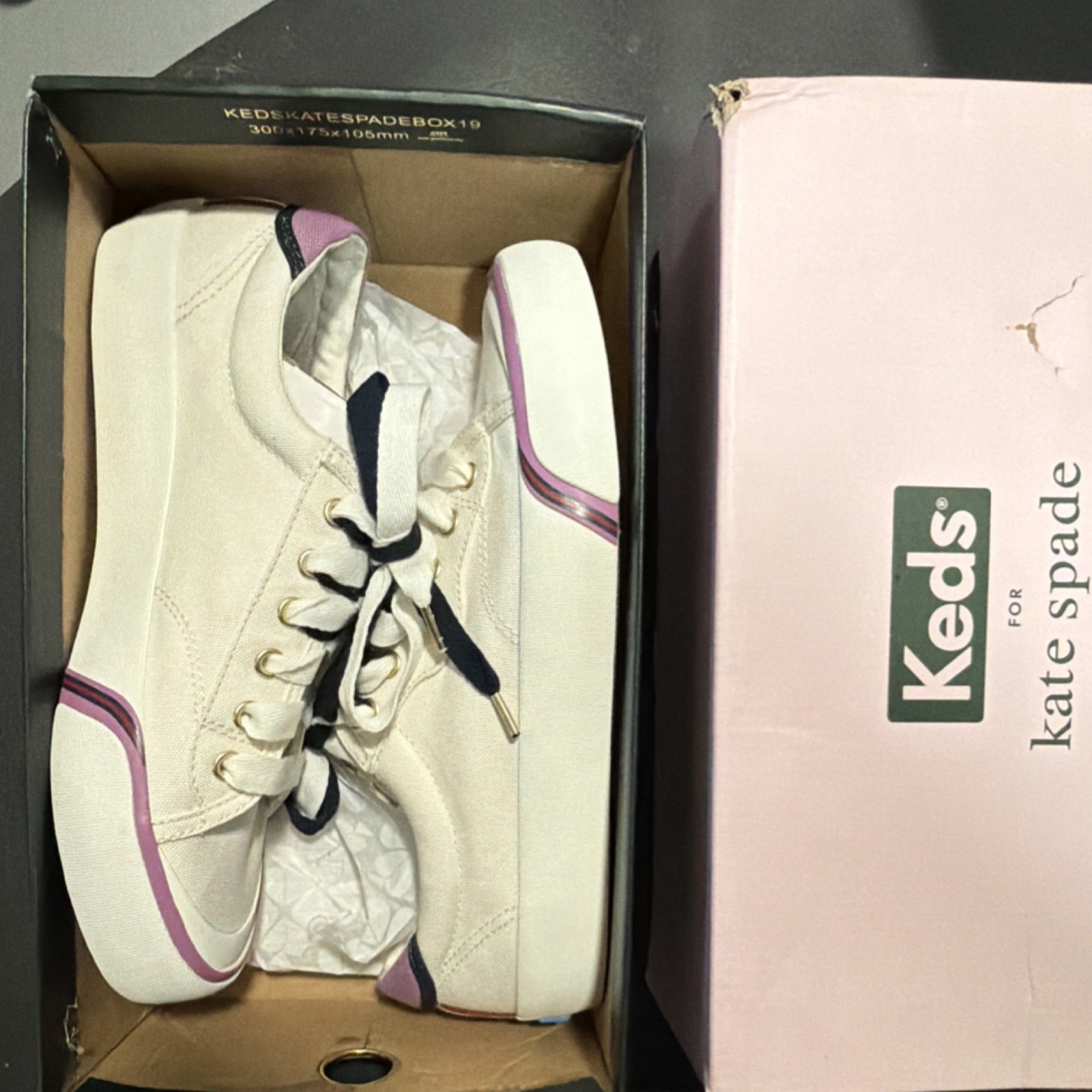 Keds x Kate Spade Crew Kick 75 KS STRP CVS WF65382 White Purple Striped Sneakers