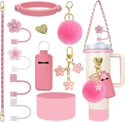#ad Pink 11 PCS Accessories for Stanley Cup Water Bottle Handle Strap for Stanley $15.29
