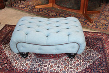 English Icy Blue Chesterfield Tufted Bench Ottoman New