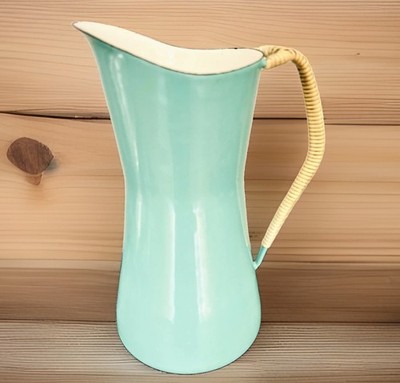 VTG 1950s Dansk Kobenstyle Turquoise Pitcher Quistgaard MCM Wicker Wrapped 9.5 