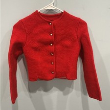 Geiger Tyrol Womens Boiled Wool Cardigan Size 38 M Red Austria Romantic Cottage