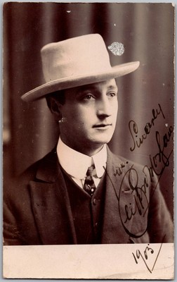 Antique RPPC Postcard Dapper Man Suit and Wide-brimmed Hat 1900s