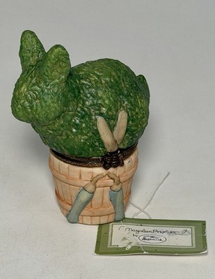 Marjolein Bastin 1999 Porcelain Topiary Bunny Hinged Trinket Box Gardening 3.5 