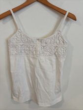 Y2K Lace Babydoll Cami Top Women's M White Spaghetti Strap Coquette Cottagecore