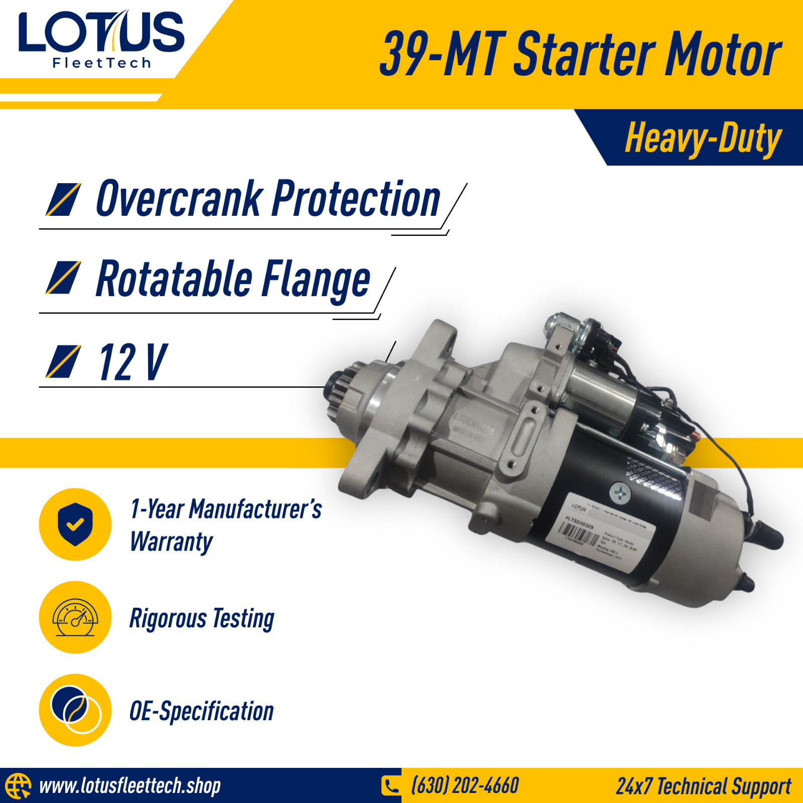 8200308 39MT New Starter Motor - Freightliner, Volvo, Peterbilt, Kenworth