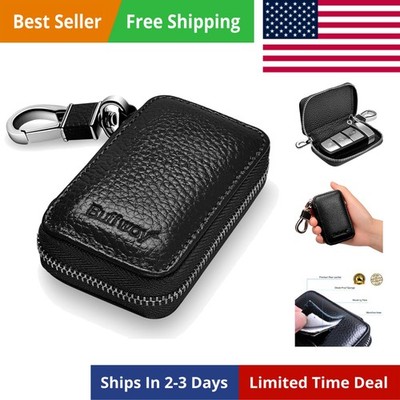 Car Key case,Genuine Leather Car Key Chain Keychain Holder Metal Hook and Key...