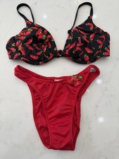 Venus Vintage Sequin Red Chili Bikini Booster Top C Brazilian Bottoms Sz 4 RARE