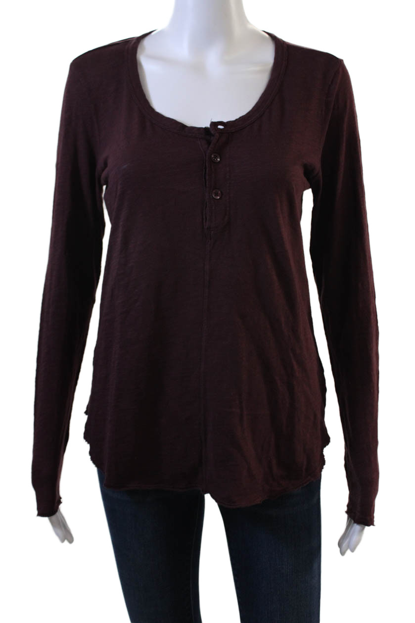 Bobi Womens Basic Button Up Brown Cotton Round Ne… - image 1