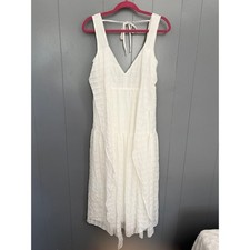 NWOT Lulus What a Trend White Crinkle V-neck Tie-Back Tiered Midi Dress XS