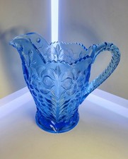 Vintage Ice Blue, Dogwood & Flowers 8" Pitcher By Smith Glass