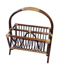 VINTAGE RATTAN RETRO BAMBOO RECORD MAGAZINE RACK BOOK HOLDER