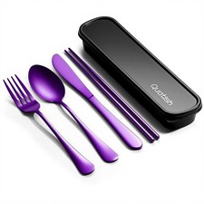Travel Utensils with Case, 5 Piece Stainless Steel Silverware Set for Work, P...