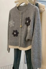 Elegant Floral cardigan - grey black  Floral Sweater Coat with Button XL 16-18