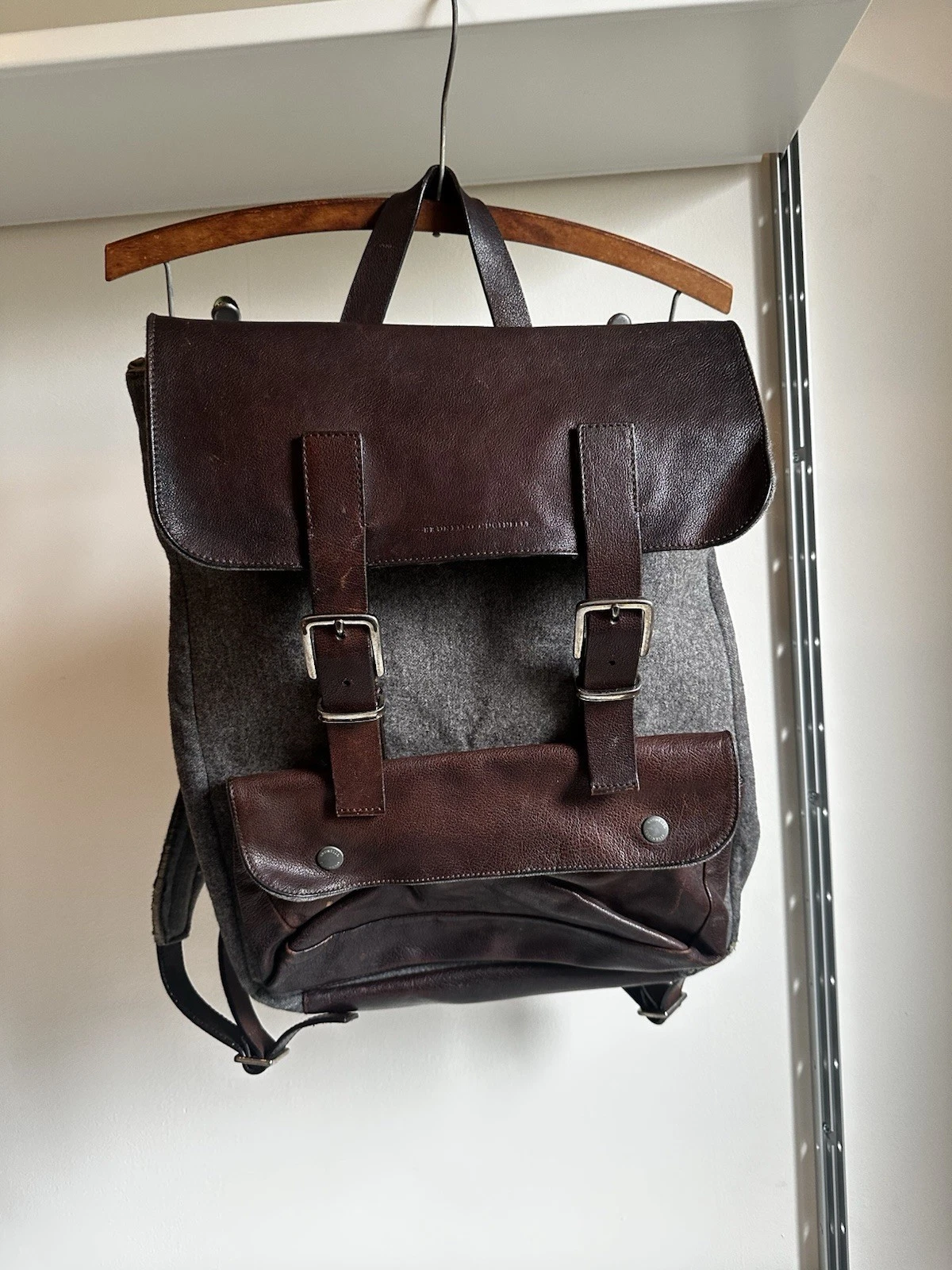 Brunello Cucinelli — Brunello Cucinelli Backpack Grey Wool And Leather