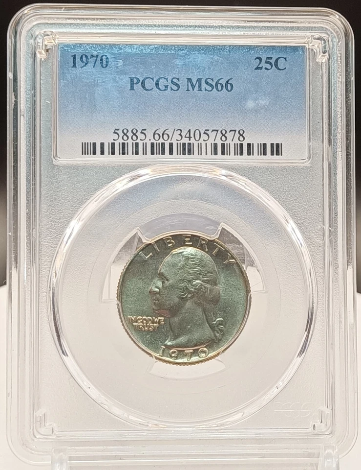1970 Washington Quarter Dollar 25¢ - Graded PCGS MS66 - UNC Uncirculated  - Image 2 of 4