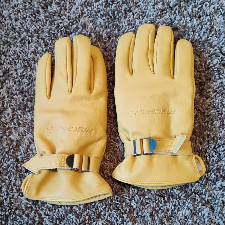 winter gloves full leather work skiing size med - large fischer fleece lined-image