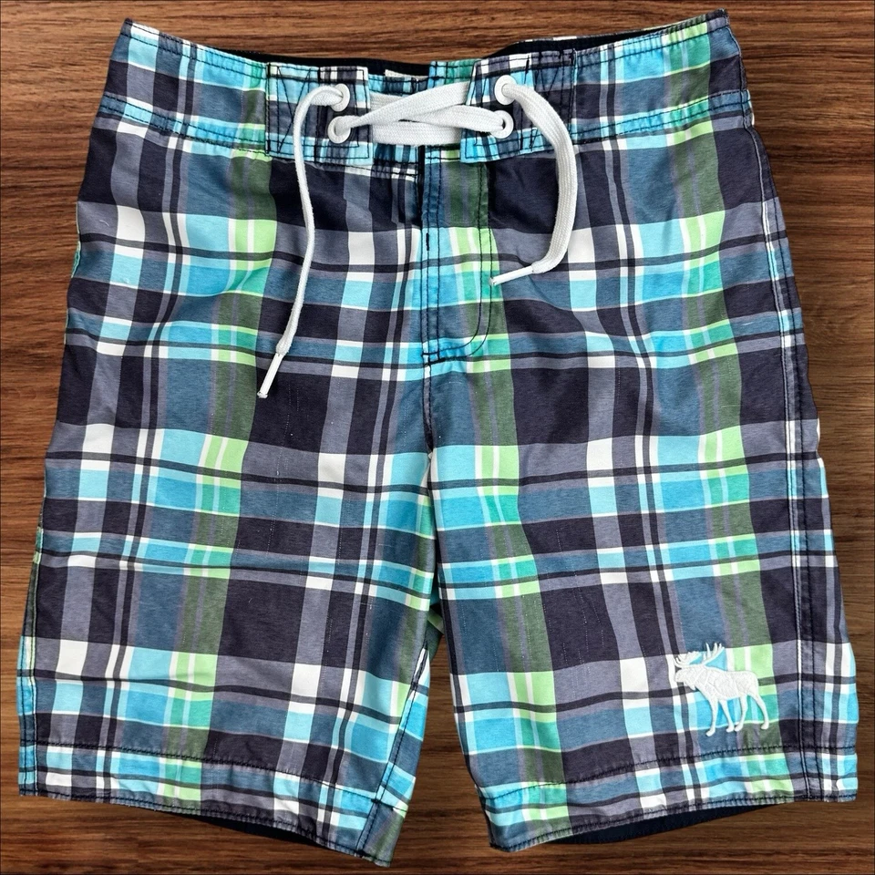 Abercrombie Camion da bagno per bambini grandi foderato blu/verde con coulisse a quadri - Immagine 2 di 4