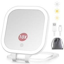 Rechargeable Travel Makeup Vanity Mirror with Lights and Magnification Portab...