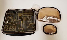 3 PC SET CLEAR+BLACK SUEDE+METALLIC ROSE GOLD TOP ZIP PVC COSMETIC,MAKEUP,POUCH