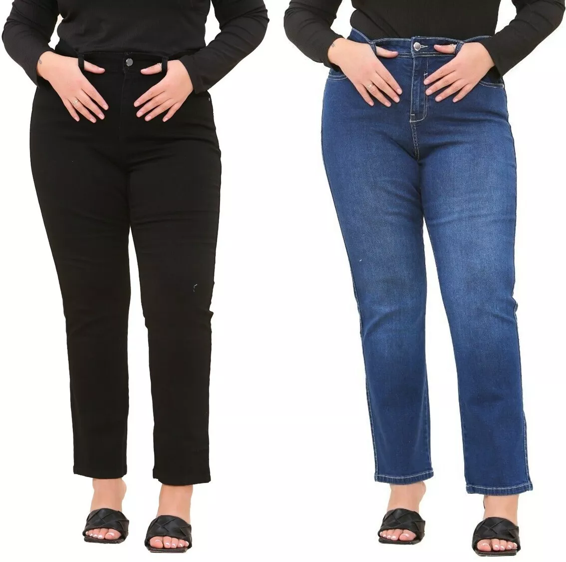 Womens Ex Evans High Waist Jeans Ladies Straight Denim Pants Size 14-32