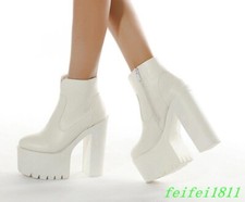 Chic Women High Block Heels Platform Side Zip Ankle Boots Nightclub Casual Shoes