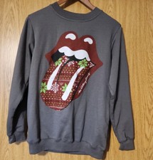 The Rolling Stones Women's Gray Christmas Holiday Graphic Sweatshirt Size Small