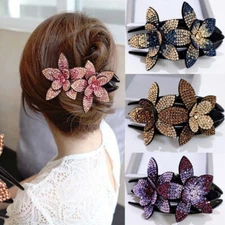 Rhinestone Flower Duckbill Clip Hairpin Accessor Lady Updo Binder Clip Elegant