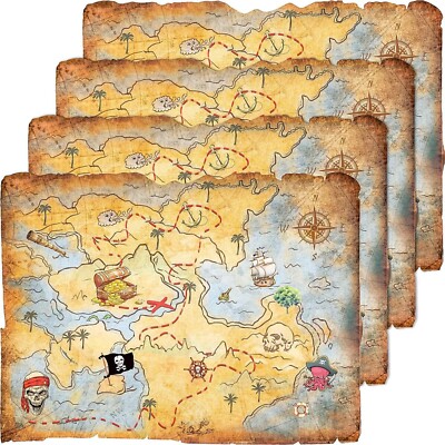 Outus 4 Pieces Treasure Map Party Accessory Gold Mind Treasure Map for Pirate...