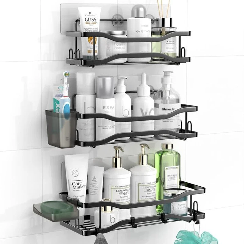 Shower Caddy Bathroom Organizer Shelf: Self Adhesive Shower Rack with Soap  Shamp