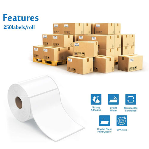 Etiquetas de envío térmico directo de 4" x 6" 250 por rollo para Zebra 2844 ZP450 Eltron - Imagen 3 de 7