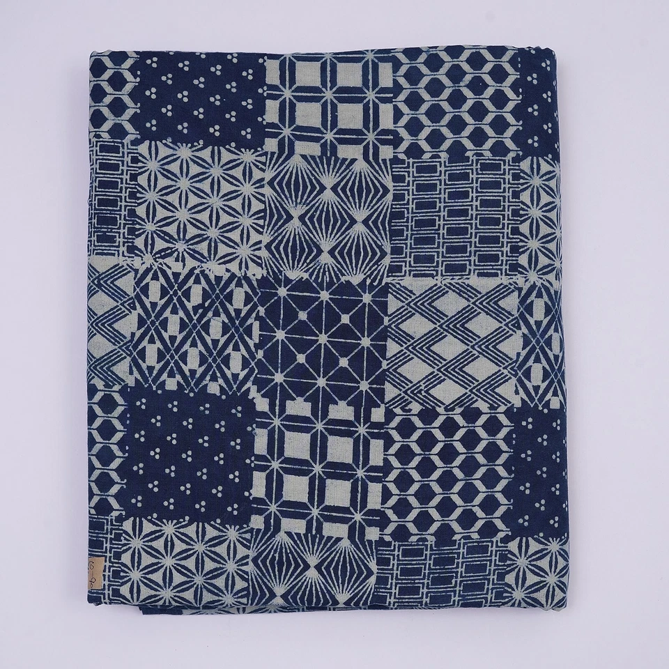 Patchwork Block Print 100% Cotton Running Craft Blue Dress Fabric By The Yard 01 - Image 4 of 4