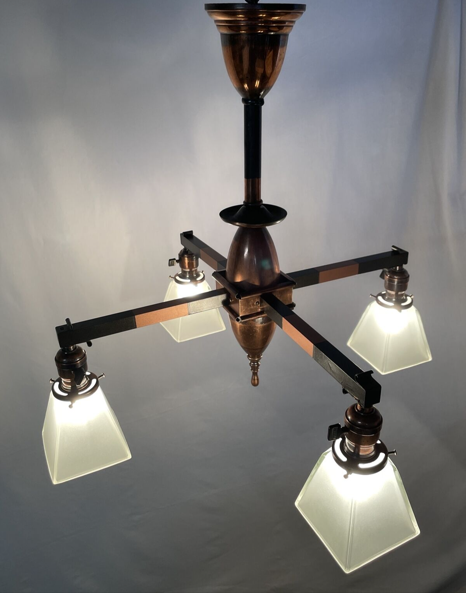 RESTORED Antique Mission Japanned Chandelier Arts & Crafts RESTORED Antique Mission Japanned Chandelier Arts & Crafts