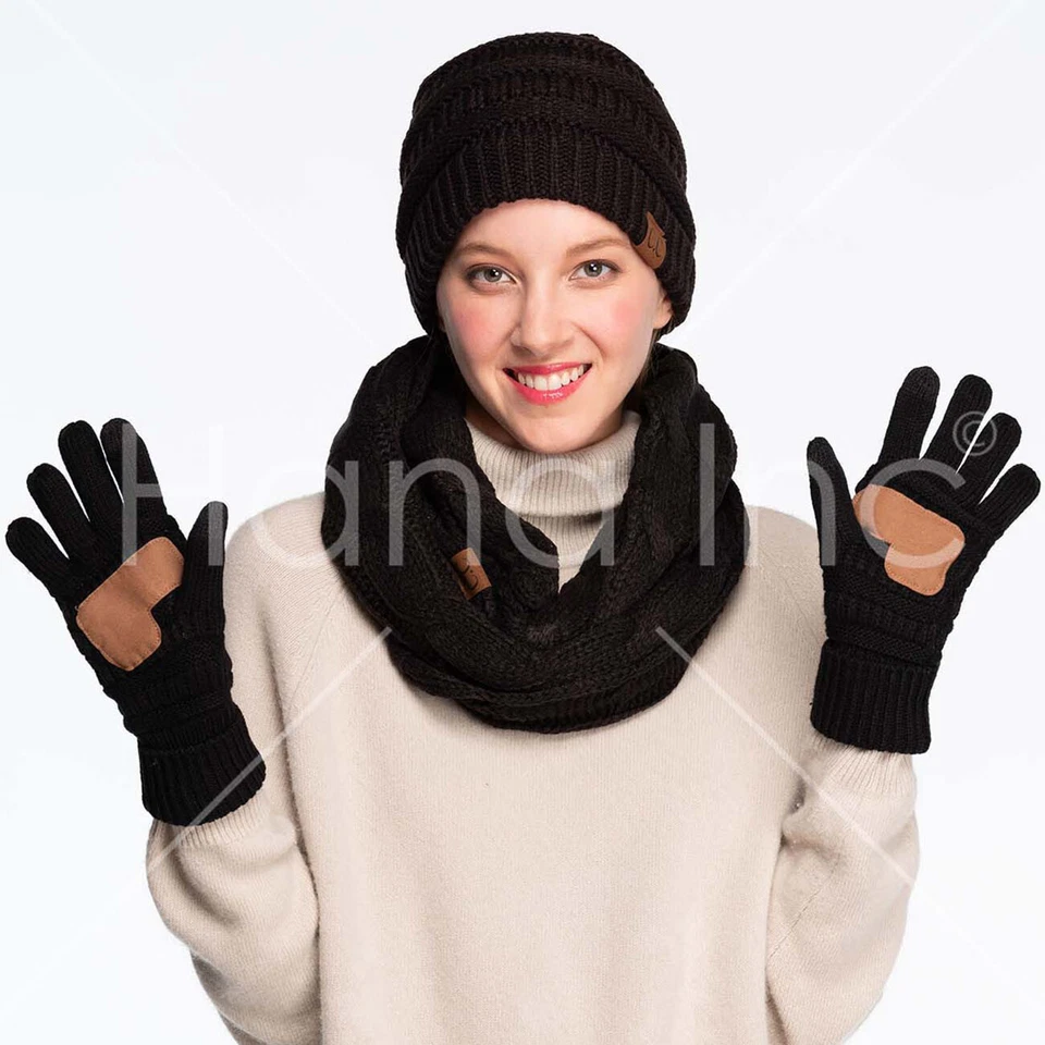 Guantes C.C Exclusivos Unisex Tejidos con Cable Invierno Cálidos Inteligentes Tacto Suave Color Sólido Foto 4 de 4