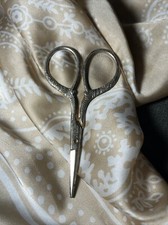 Vintage Silver Toned Floral Ornate Scissors Made In The USA 3 1/2 Inch