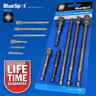 BlueSpot Impact Driver to Socket Adaptor 1/4" HEX Drive to 1/4" 3/8" 1/2" Square