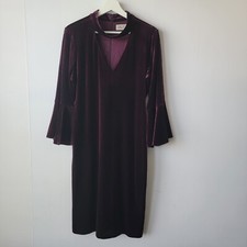Eliza J dress womens size 14 Burgundy Velvet Bell-Sleeve Choker v-neck holiday