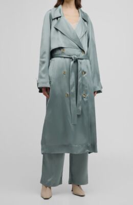 LouLou Studio Women's Blue Lonna Satin Belted Trench Coat Size M