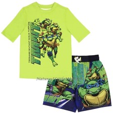 Teenage Mutant Ninja Turtles Swimsuit Boys Rashguard Shirt Trunks Swim Size 8-12