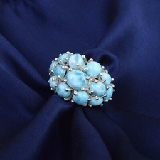 Natural Pectolite/Larimar Gemstone Cluster Ring 925 Sterling Silver Fine Jewelry