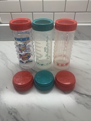 Vintage Lot of 1990's Playtex Drop In Bottles Red/Green