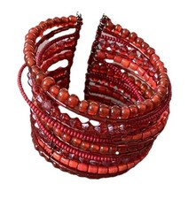 Beaded Cuff Bracelet Red