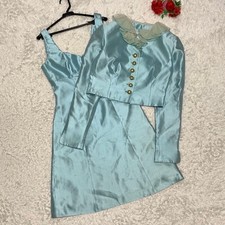 Christian Dior 1997SS John Galliano Silk Satin Dress Jacket Set Blue FR40 XL