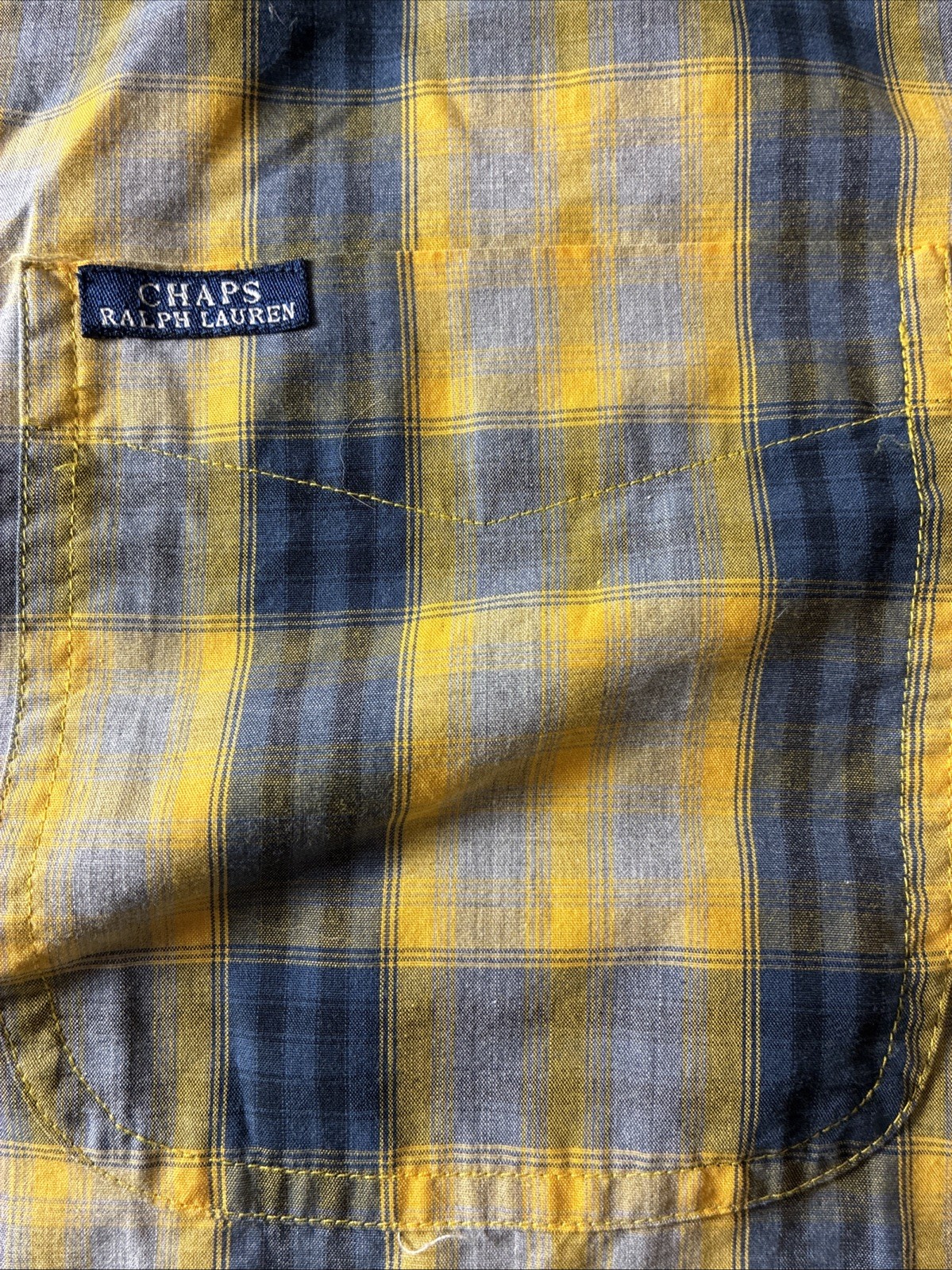 Ralph Lauren Chaps Mens XL Shirt Yellow Blue Plaid VTG Long Sleeve Button-Down thumbnail 3