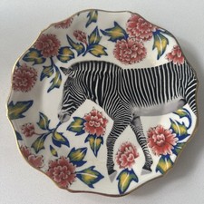 PRELOVED LOU ROTA FOR ANTHROPOLOGIE NATURE TABLE ZEBRA DECOR PORCELAIN PLATE 8"