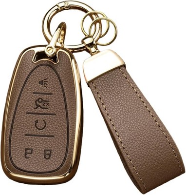 Chevy Key Fob Cover Leather TPU 16-21 Equinox Malibu Camaro Traverse 5Btn Brown