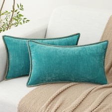 Spring Chenille Soft Cozy Throw Pillow Covers 20" x 12" Pack of 2 Turquoise