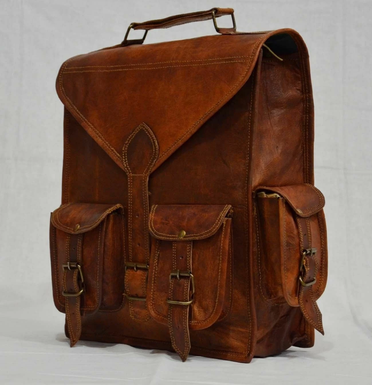 Men's Real Leather Carry On Backpack Laptop Bag Large Hiking Travel Camping New