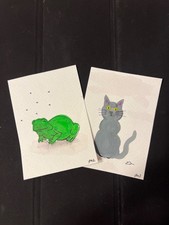 Art Cards Editions Originals ACEO, Set of 2, Cat and Frog, Watercolor