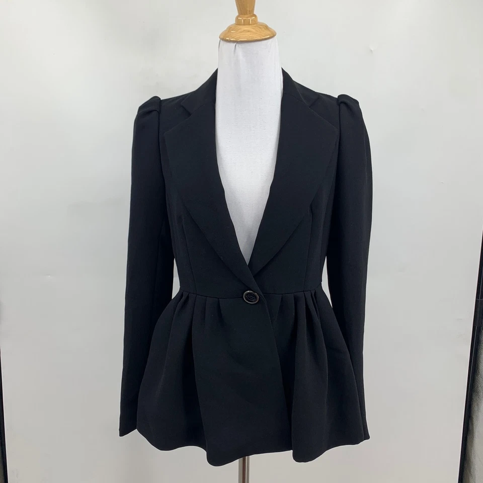 Blazer Leifsdottir Mujer 2 Negro Manga Abullonada Cintura Peplum Muesca Chaqueta Forrada Foto 2 de 4
