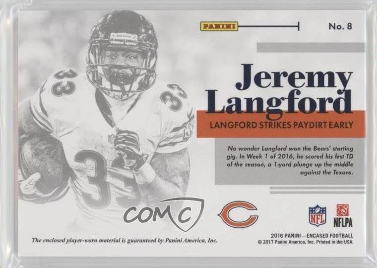 2016 Panini Encased Substantial Swatches Sapphire /15 Jeremy Langford #8 - Image 2 of 2